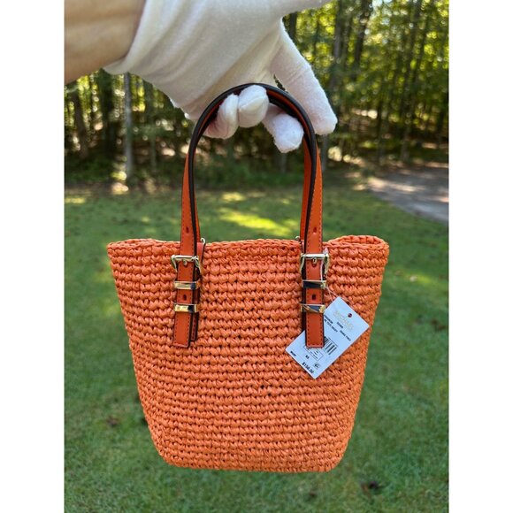 Michael Kors Quinn Extra Small North South Straw Tote Orange Punch 32S5GQNC0W - Picture 9 of 16